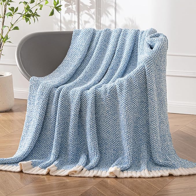 MIULEE Super Soft Throw Blanket for Couch, Blue Cozy Fluffy Warm Blankets Knit Throw Blankets for Sofa, Bed, Chair, Living Room, Camping, Picnic, 50 x 60 inch