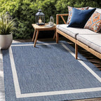 Bordered Outdoor Rug 5x7 Washable Outside Carpet for Indoor Patio Porch Waterproof Easy Cleaning Non Shedding Area Rugs Blue 5 x 7