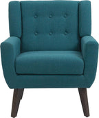 UIXE Accent Chair, Modern Upholstered Armchair in Fabric for Living Room, Comfy Club Arm Chairs Single Sofa Button Tufted Bedroom Reading Seat - Turquoise Blue, Set of 2