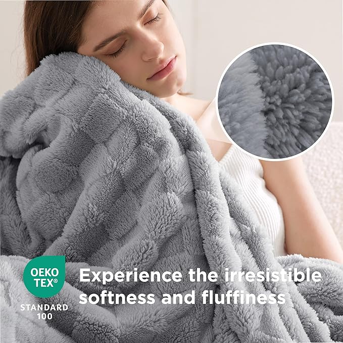 Bedsure GentleSoft Silver Grey Throw Blanket for Couch - Checkered Fleece Blankets Gifts for Women Men Girls, Cute Soft Cozy Throw for Bedroom Home Decor Gifts, 50x60 Inches