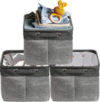 SIMPLE HOUSEWARE Large Fabric Storage Bin, 14.4" x 10" with Handles, 3-Pack, Foldable Organizer for Closet and Shelf, Dark Gray