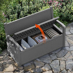 70 Gallon Outdoor Storage Box, Resin Patio Furniture with Armrest, Lockable Deck Box with Waterproof and UV Resistant for Patio Cushions, Garden Tools and Pool Supplies, Grey