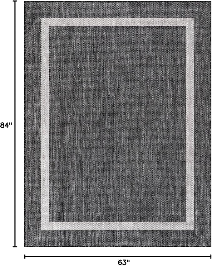 Bordered Outdoor Rug 5x7 Washable Outside Carpet for Indoor Patio Porch Waterproof Easy Cleaning Non Shedding Area Rugs Gray 5 x 7