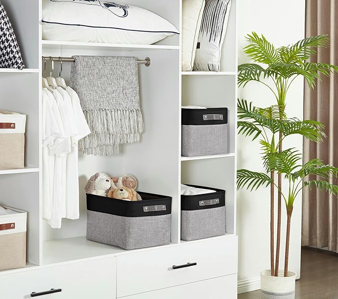 DECOMOMO Storage Baskets for Shelves - Fabric Closet Organizers and Storage Bins, Perfect Baskets for Organizing Closet Toys Nursery (Grey and Black, XL - 3 Pack)