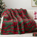 Chunky Knit Throw Blanket, 30''*40'' Knitted Throw Chenille Yarn for Bed Couch, Handmade Stripe Crochet Big Thick Blanket, Machine Washable Cute Comfy Blanket for Home Decor