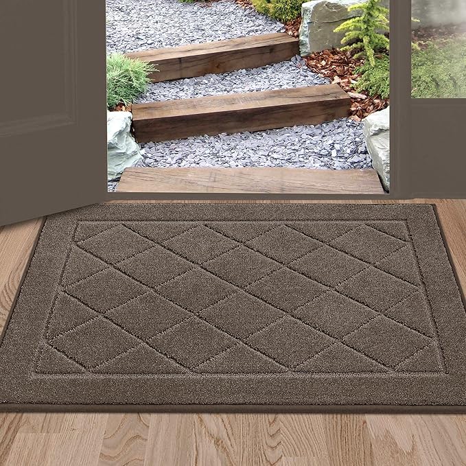 BEQHAUSE Dirt Trapper Door Mat 24" x 36", Doormat Non-Slip Entryway Rugs Washable, Dog Door Mat Stain Resistant and Absorbent Welcome Floor Mat for Front Back Door, Muddy Wet Shoes & Paws, Light Brown