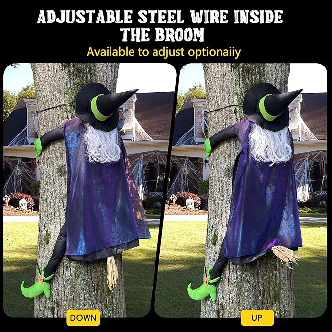 POPGIFTU 64" Large Crashing Witch into Tree Halloween Outdoor Decoration – Funny Flying Witch Yard Prop for Porch, Garden & Lawn, Weather-Resistant Halloween Decor