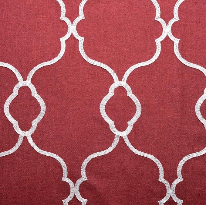 MIUCO Moroccan Embroidered Semi Sheer Curtains Faux Linen Grommet Curtains for Living Room 52 x 63 Inch 2 Panels, Burgundy