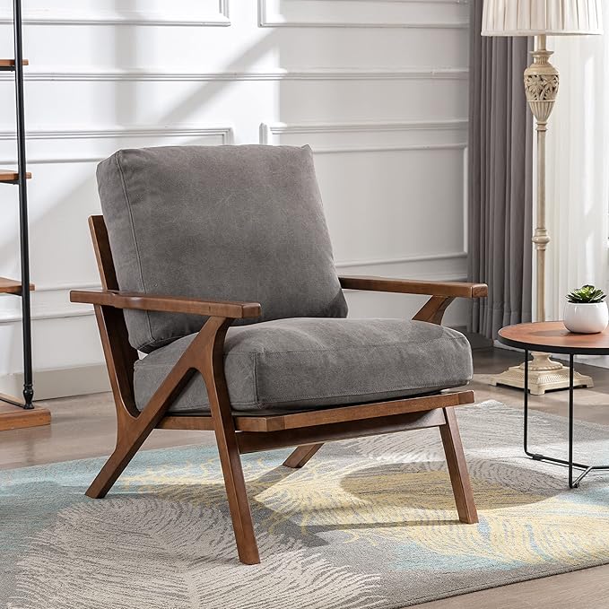 chairus Mid Century Accent Armchairs Modern Upholstered Lounge Chair Compfy Leisure Arm Chair for Living Room Fireplace/Bedroom/Reception/Dorms, Set of 2, Denim Fabric Grey