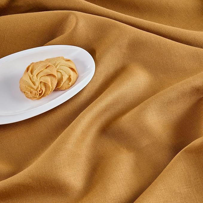 Solino Home Linen Brown Sugar Table Runner 120 Inches Long - 100% Pure Linen 14 x 120 Inch Table Runner for Fall, Autumn, Thanksgiving - Classic Hemstitch