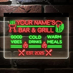 BBQ Neon Sign Custom Bar and Grill Sign Patio LED Lights Personalized Backyard Bar Signs for Men Outdoor Lighted Patio Acrylic Table Grilling Kitchen Home Garden Wall Decor