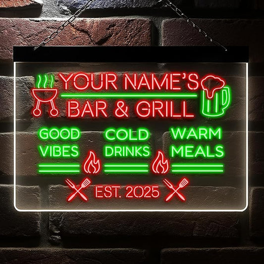 BBQ Neon Sign Custom Bar and Grill Sign Patio LED Lights Personalized Backyard Bar Signs for Men Outdoor Lighted Patio Acrylic Table Grilling Kitchen Home Garden Wall Decor