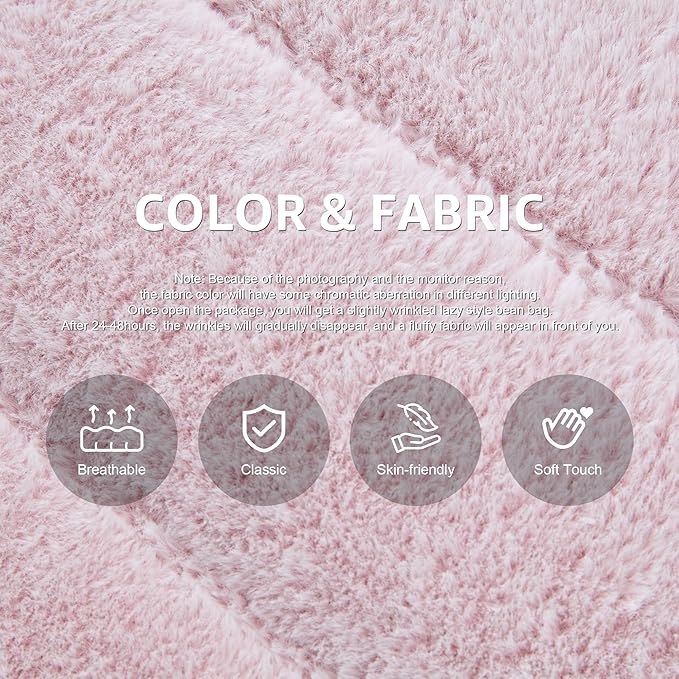 Bean Bag Chairs for Adults Giant Bean Bag Chair Memory Foam BeanBag Chair Big Bean Bag Sofa with Filler Faux Fur Fireside Beanbags Lazy Sofa for Living Room Bedroom Dorm Office (Pink Plush)