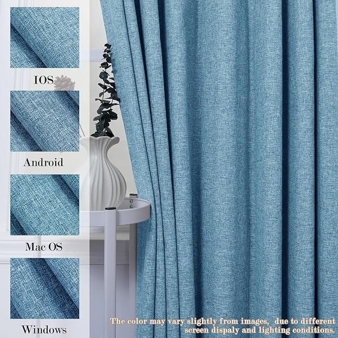 Room Divider Curtains Screen Partitions, Linen Look 100% Blackout Drapery 108 Inches Long, 100" Wide Pinch Pleated Window Drapes, Privacy Protecting, Light Blocking, (1 PC, Blue)