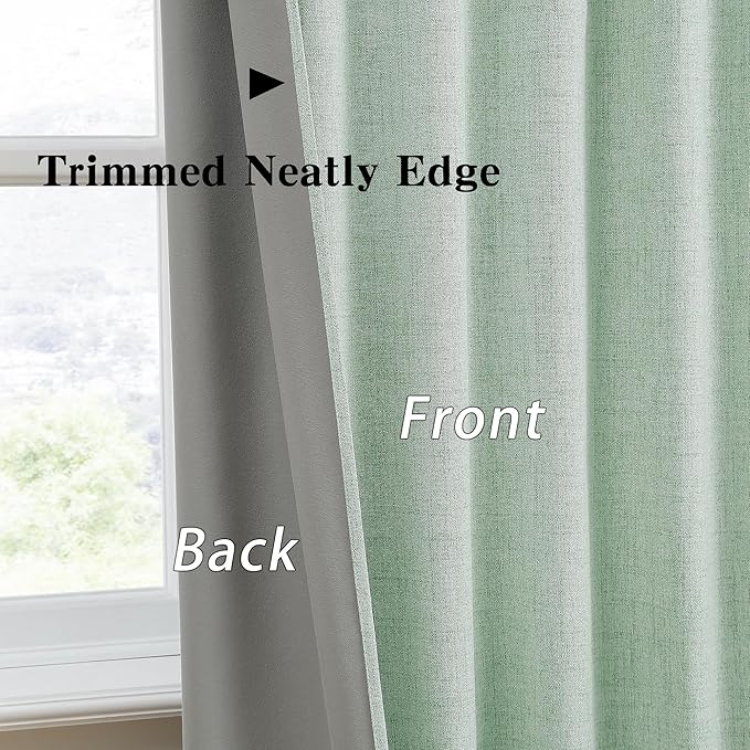 RAIN CITY Light Green Linen Blackout Curtains 102 Inch Long for Living Room,2 Panels Pinch Pleated Drape with Hooks Back Tab Boho Decor, Textured Full Black Out Curtains for Bedroom 50 x 102
