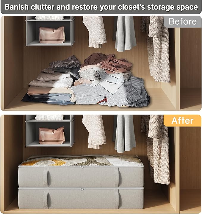 2-Pack Under Bed Storage Containers, 6 Inches Tall Underbed Clothes Storage Organizer Bin with Sturdy Sidewalls/Bottom, Underbed Storage Bins 2 Storage Thin Bins