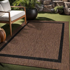 Bordered Outdoor Rug 10x14 Washable Outside Carpet for Indoor Patio Porch Waterproof Easy Cleaning Non Shedding Area Rugs Nut Brown - Black 10 x 14