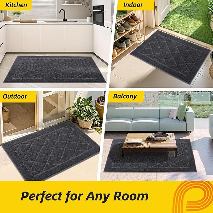 JSEI Dirt Trapper Door Mat 36"x60", Non-Slip Washable Entryway Mats, Dog Door Mat, Stain Resistant and Absorbent Floor Mats, Low Profile Welcome Mat for Front Back Door, Dark Grey