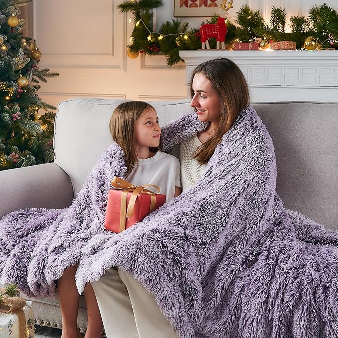 GONAAP Fuzzy Faux Fur Throw Blanket Frosty Purple Super Soft Cozy Plush Fuzzy Shaggy Blanket for Couch Sofa Bed (Frosty Purple, Throw(50"x60"))