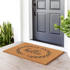 Barnyard Designs Natural Coco Coir Heavy Duty Backing Doormat - Large Cute Non-Slip Front Door Welcome Mat for Outside Entrance or Porch Entry, Brown (24x36, Hello)