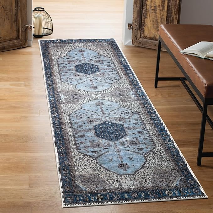 Keen Home Design 2x12 Rug - Machine Washable Runner Rug with Non-Slip Backing, Ideal for Hallway, Entryway, Kitchen, Laundry Room - Vintage, Easy Clean, Durable, Low Pile - (2'6" x 12')