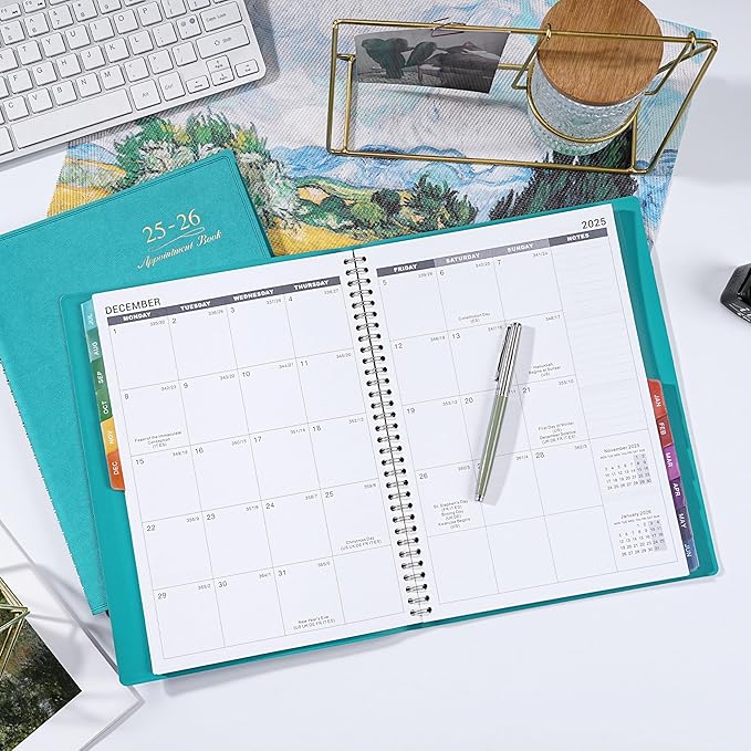 2025-2026 Weekly Appointment Book - Appointment Book 2025-2026 with Soft Cover, Jul 2025 - Jun 2026, 8.26"x 11.4", Daily/Hourly Planner with Tabs, 15 Minutes, Wirebound - Green