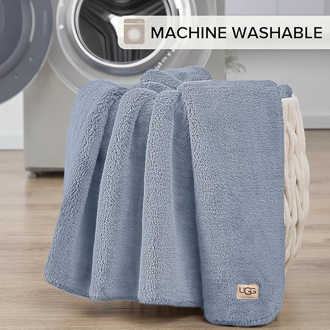 UGG Whitecap Plush Throw Blanket Fleece Lightweight Soft Cozy Throw for Couch or Bed Luxury Home Decor for Living Room Washable Hypoallergenic Blankets for Dorm Decor, 50-inch x 70-inch, Denim Blue