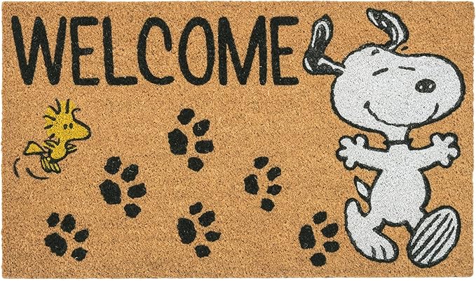 Gertmenian Peanuts Snoopy Coir Doormat - 2x3 Welcome Mat (2-Pack), Ideal for High Traffic Areas in Front Door, Garage, Entryway - Welcome, 80022