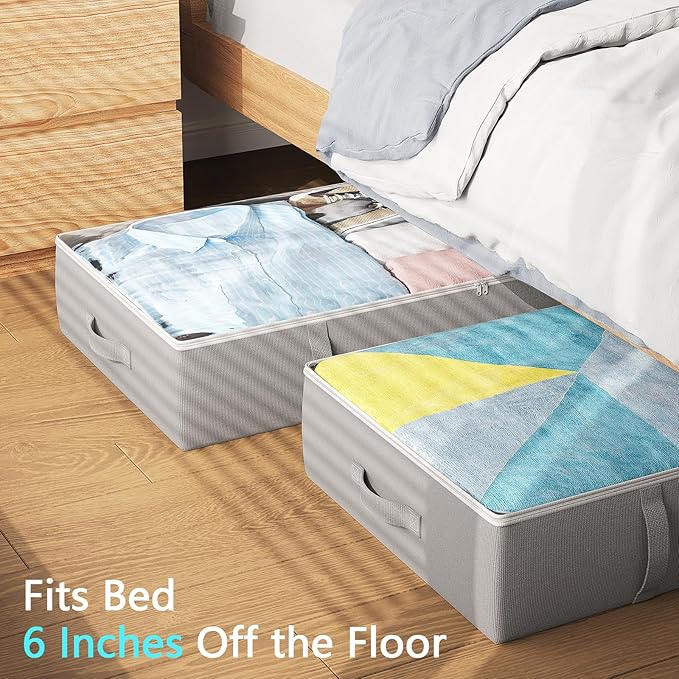 2-Pack Under Bed Storage Containers, 6 Inches Tall Underbed Clothes Storage Organizer Bin with Sturdy Sidewalls/Bottom, Underbed Storage Bins 2 Storage Thin Bins