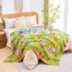 Fall Throw Blanket, 100% Cotton Soft Rustic Boho Throw Blanket for Bed, 50"x60" Farmhouse Decor Bed Flower Blankets, Light Weight Reversible Bohemian Throw Quilt