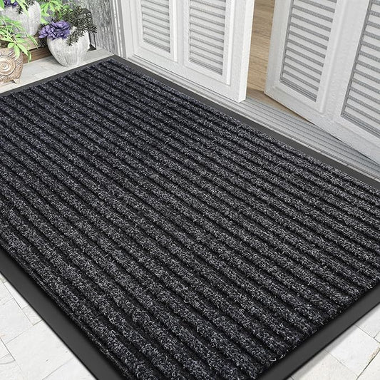 Yimobra Front Door Mat Outdoor Indoor Entrance, 100% Waterproof All-Season All Weather Doormat, Welcome Matt Outside Entry, Non Slip, Low Profile, Heavy Duty Patio Porch Floor Mats,47 x 32,Black Grey