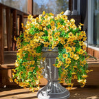 INSPRING Artificial Flowers Fall Faux Outdoor Outside Plants, 2 PCS Fake Silk UV Resistant Look Real Yellow Daisy Trailing Vines for Front Door Porch Planter Urn Patio Balcony Decoration