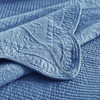 MarCielo 3-Piece 100% Cotton Oversized Bedspread Lightweight Quilt Coverlet Embroidery Farmhouse Bedding Set (TG Midtone Blue, Oversized Queen (100"x106"))