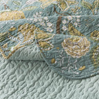 NEWLAKE Cotton Bedspread Quilt Sets-Reversible Patchwork Coverlet Set, Green Floral Pattern, King Size