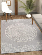 CAMILSON Outdoor Rug 5x7 Modern Area Rugs for Indoor and Outdoor Patios and Porches - Waterproof, Washable, Non-Shedding, Easy-to-Clean Outside Carpet (5 x 7, Medallion - Grey/White)