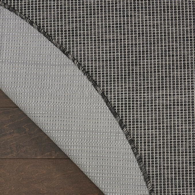 Nourison Positano Indoor/Outdoor Charcoal 6' x Round Area Rug, Easy Cleaning, Non Shedding, Bed Room, Living Room, Dining Room, Backyard, Deck, Patio (6 Round)