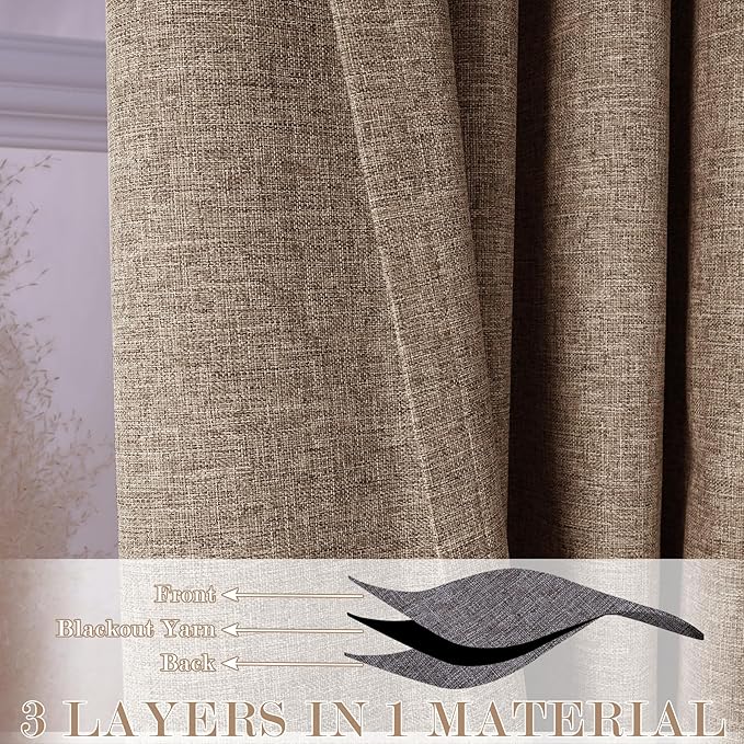 100" W x 96" L Faux Linen Room Divider Curtains, Full Blackout Pinch Pleated Drapes for Traverse Rod, Bedroom Divider Privacy Drapery with Hooks for Ceiling Track, 1 Panel, Taupe