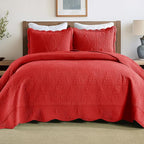 MarCielo 3-Piece Christmas Quilt 100% Cotton Oversized Bedspread Lightweight Coverlet Embroidery Christmas Tree Pattern Bedding Set (TC Red, Oversized King (118"x106"))