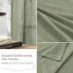 LAMIT Semi Sheer Linen Curtains 54 Inch Long 2 Panels, Sage Green Light Filtering Panels Bronze Grommet Linen Textured Christams Window Drapes for Kitchen/Windows/Bedroom, 52 x 54 Inch