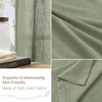 LAMIT Sage Green Linen Curtains for Windows 2 Panels Set, 48 Inch Linen Textured Light Filtering Drapes Bronze Grommet Boho Panels for Farmhouse/RV Camper/Loft, 34 x 48 Inch