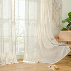 LAMIT Natural Linen Semi Sheer Curtains 63 Inch for Bedroom, Light Filtering Neutral Window Curtains Farmhouse Boho Bronze Grommet Panels, Natural Cream Ivory, 2 Panels, 38 x 63 Inch