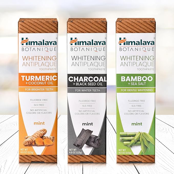Himalaya Botanique Whitening Antiplaque Toothpaste with Charcoal + Black Seed Oil, Fluoride Free, for Whiter Teeth, 4 oz, 2 Pack…