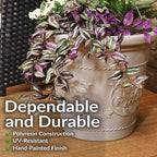 Sunnydaze 19.5-Inch Arabella Large Plant Pot - Polyresin Round Outdoor Planter with Drillable Drainage Holes - 2 Pack - Beige