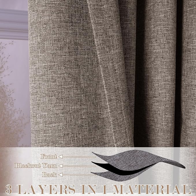 Room Divider Curtains Screen Partitions, Linen Look 100% Blackout Drapery 84 Inches Long, 120" Wide Pinch Pleated Window Drapes, Privacy Protecting, Light Blocking, (1 PC, Light Coffee)