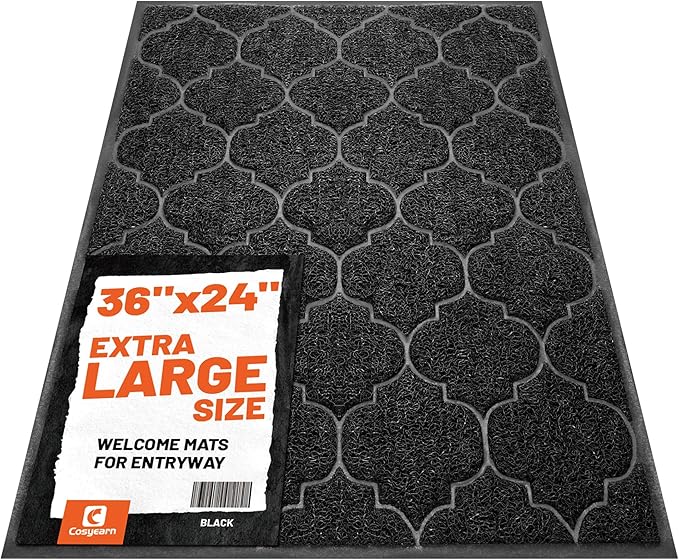 Door Mat Outdoor, 24x36, Welcome Mats for Entryway, Front Doormat for Home Entrance, Indoor Floor Mat, Durable, Non-Slip, Boot Scraper, Catches Muddy and Dirt (Black)