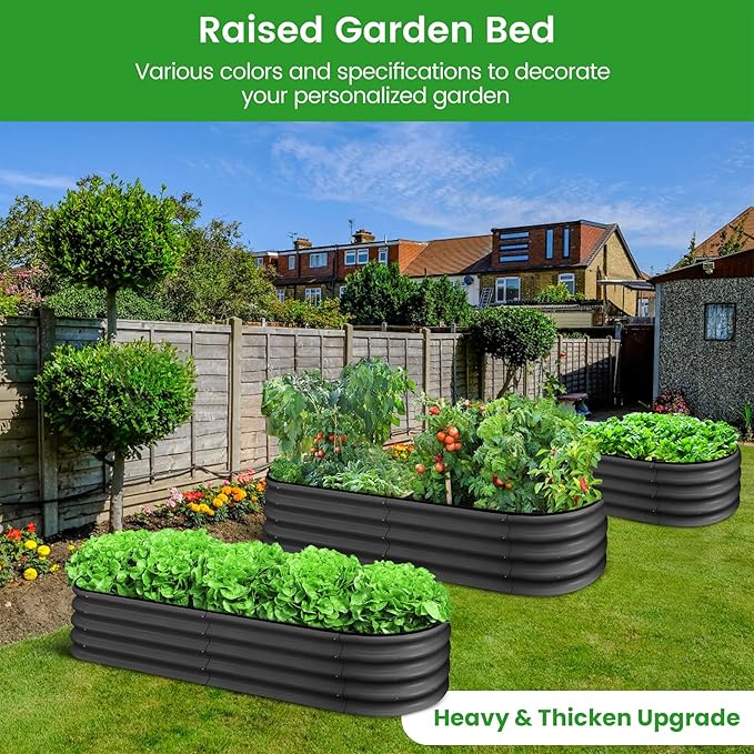 2 Pcs 4.5x2x1.5ft Oval Raised Garden Bed,Galvanized Raised Beds,Open-Ended Base Metal Raised Planter Beds,Garden Bed Outdoor,Planter Raised Boxes for Vegetables, Flowers,Tool-Free Asse,Gray