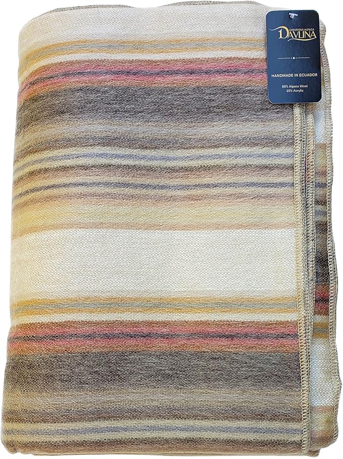 Alpaca Wool Throw Blanket | Super Soft, Lightweight, Breathable and Hypoallergenic | Non-Itchy or Scratchy (Beige Brown Varicolored, Queen (U.S. Standard))