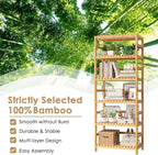 FOTOSOK 6-Tier Bamboo Shelf, Bamboo Bookcase with Adjustable Shelves, Free Standing Storage Shelf Unit, Plant Flower Stand for Kitchen, Bathroom, Home Office, Natural
