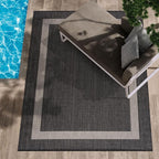 CAMILSON Outdoor Rug 10x14, Large Modern Outside Rugs for Patios Porches Waterproof Durable Washable Non-Shedding, Easy-to-Clean Indoor Outdoor Area Carpet (10 x 14, Bordered - Dark Gray/Light Gray)
