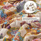 100% Cotton Summer Boho Throw Blanket, King Size Living Room Reversible Blanket, Boho Floral Bird Colorful Retro Quilt Ultra Soft Reversible Gauze Blanket for All Season, 90"x98"